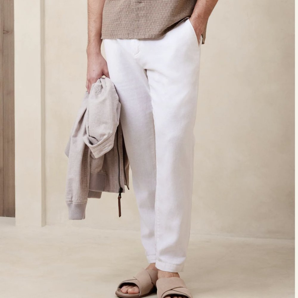 Banana Republic Factory Athletic Fit Linen-Cotton Pants - White - size 33W/32L